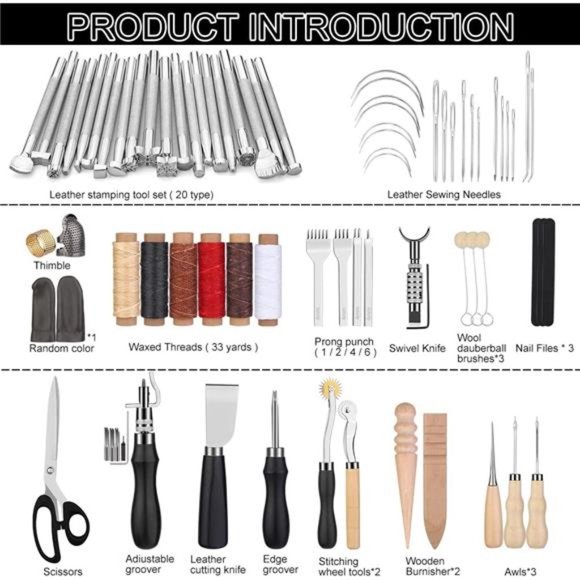 Leather Craft Tools Leather Working Tools Kit with Custom Storage Bag Leather - Picture 2 of 6